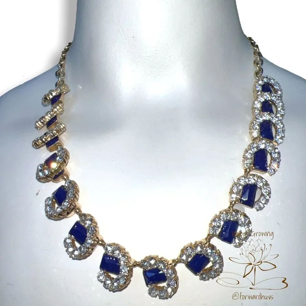 Banana Republic Blue and Clear Rhinestone Statement Necklace